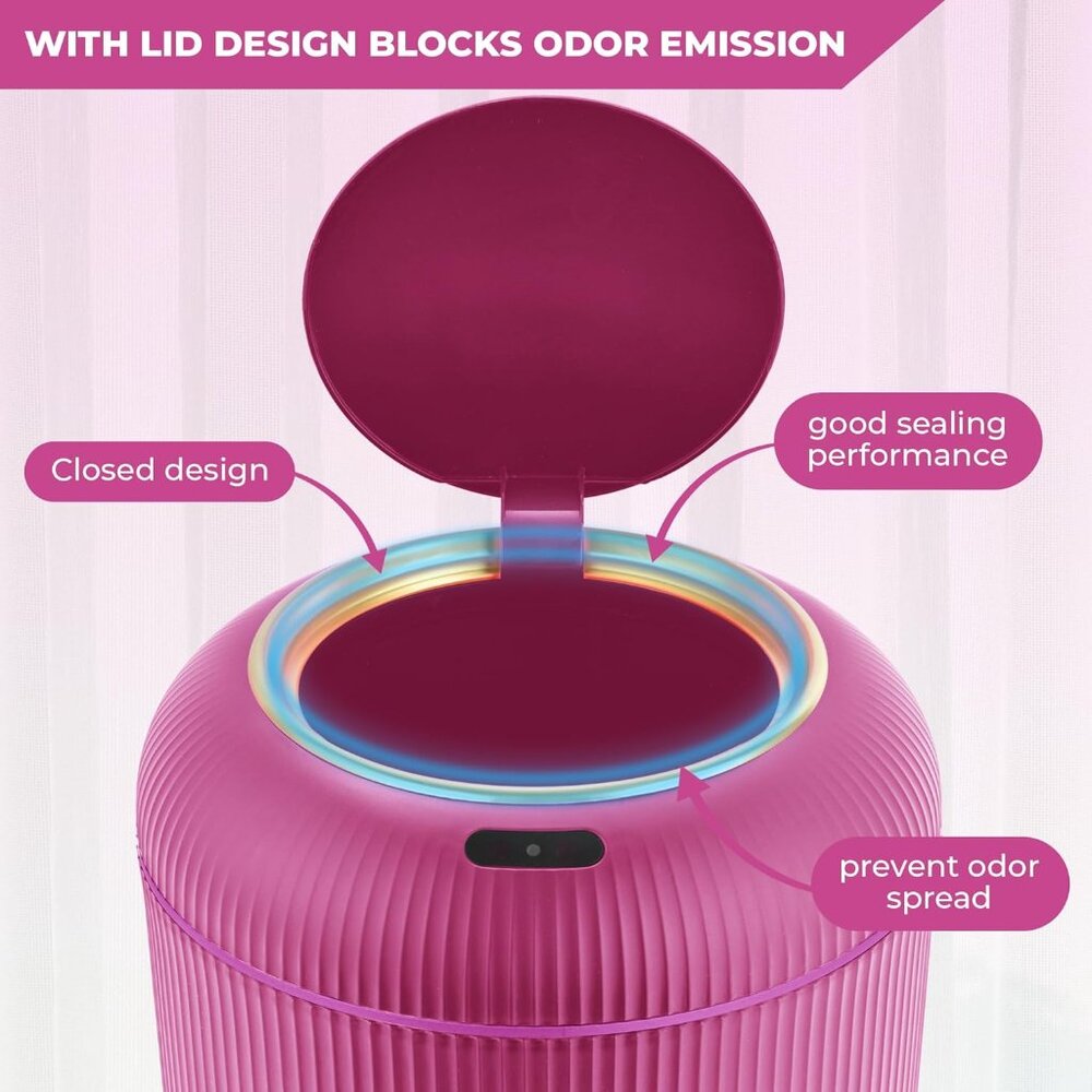 Pukomc Smart Sensor Wastebasket Hand Free Touchless 2.6 Gallon Pink - Picture 4 of 7